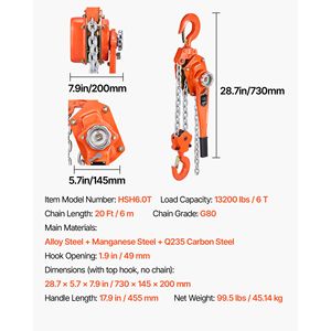 Paranco a Catena Manuale per Carichi Pesanti 6T 13200LBS Capacità 20FT Sollevamento Acciaio Legato G80 Doppio Blocco Meccanico Altezza di Sollevamento 6m - Product Image 3