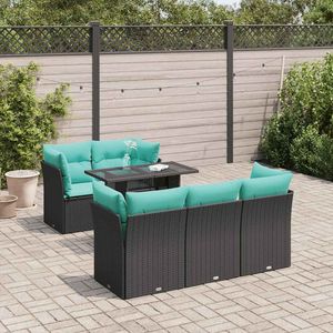 Set di divani da giardino in polyrattan nero da 6 pezzi con cuscini - Product Image 1