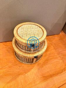 <b>Round</b> Rattan Gift <b>Box</b> with Cane Weave Detail and Metal Latch, Handcrafted Wicker Jewelry <b>Box</b> with Lid - Product Image 5