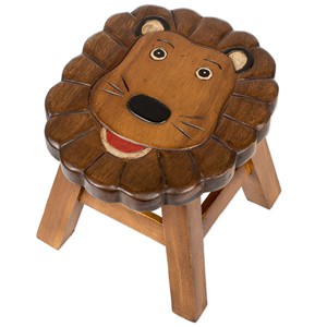 Tabouret en bois d'acacia fait main en forme de tête de lion |   Sculpture d'animal rectangulaire traditionnelle |   Écologique, durable, or brun sculpté - Product Image 1
