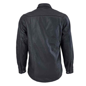 Men's Black <b>Leather</b> Casual <b>Shirt</b> Long Sleeve Button Front Turn-Down Collar Solid Color Workwear Style Autumn Wear - Product Image 6