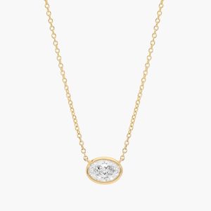 Women's East-West Bezel Solitaire Luxury Pendant <b>Necklace</b> with 1 CTW Oval Cut Lab-Grown Diamond in White Gold - Product Image 1