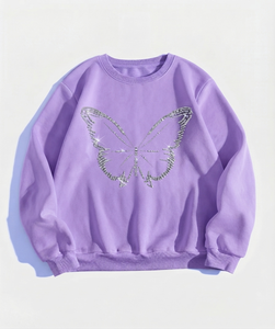 Sudadera Oversize Personalizable con Cuello Redondo para Mujer, Diseño de Mariposa con Pedrería, Sudadera Casual de Otoño al por Mayor - Product Image 1