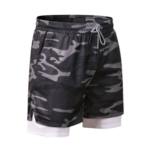 Shorts de sport 2-en-1 pour hommes grandes tailles, à compression, écologiques, longueur genou, respirants, vintage, taille mi-haute, avec cordon de serrage, tricotés - Product Image 1