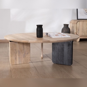 Vandana Golden Aspect Round <b>coffee</b> <b>table</b> in a minimalist style, Jappy, 1 black <b>leg</b> - Product Image 4