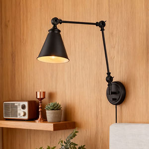 Lampe murale vintage pliable noire/dorée à bras articulé réglable pour salon, chambre, hôtel, applique murale, lampe de lecture de chevet - Product Image 2