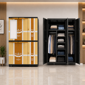 Naiba Mega Portable Plastic Cabinet/Wardrobe with Light Brown Wood Style Doors & <b>Mirror</b> & Hanger for Clothing & Bedroom Storage - Product Image 1