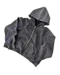 Rhinestone & Crystal <b>Work</b> Graphic Hoodies Custom Design Zip-up <b>Sweatshirt</b> Hip Hop Style Streetwear Hoodie for Men and Women - Product Image 2