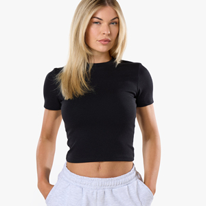 Wholesale Custom Logo Women Casual Solid Anti-Pilling Plain Dyed Short Sleeveless Crew Neck <b>Crop</b> <b>Top</b> - Product Image 6