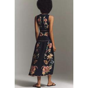 High Quality 100% Cotton Maira Floral Sleeveless Plunge <b>Knee</b>-Length Dress Thin <b>Straps</b> V-neckline Dramatic Short Long Drape ODM - Product Image 3