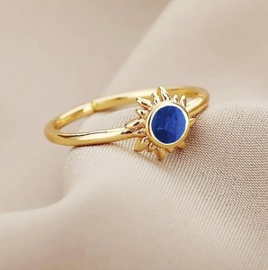 Dyed Sapphire 6 MM Faceted Gemstone Sunburst <b>Rings</b> - Gold Plated <b>Adjustable</b> <b>Ring</b> for Women Jewelry - Product Image 6