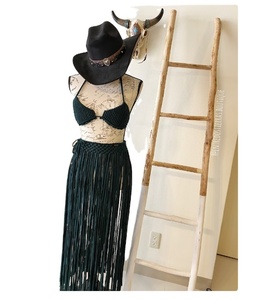 Conjunto de Dos Piezas de Alta Calidad, Estilo Boho, Tejido a Mano en Algodón, Ropa para Festivales, Top Corto Tipo Bustier, Vestido de Playa de Macramé para Mujer - Product Image 1