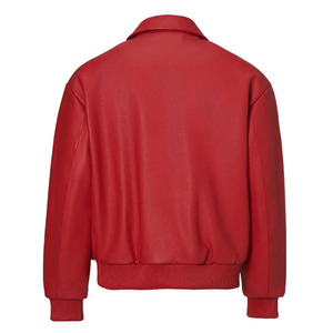 Latest <b>Hot</b> Selling Premium Quality Custom Design <b>Red</b> Real Leather Jacket Streetwear Square Collar Leather Outdoor Jackets Men's - Product Image 2