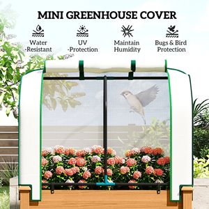 PE Greenhouse Cover 35 X 22 X 47 Inch Sand Outdoor Raised Garden Bed Planter <b>Box</b> for <b>Herbs</b> and Vegetables - Product Image 4