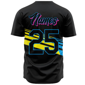 Camiseta Deportiva Transpirable para Hombre, Personalizada, Negra, con Botones, Estilo Béisbol, con Franjas Amarillas y Azules, Uniforme de Equipo de Softbol - Product Image 3