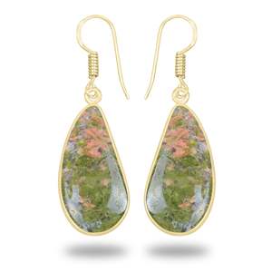 Boucles d'oreilles pendantes, bijoux cadeau pour femmes, best-seller, pierre précieuse naturelle Unakite, plaqué or 18 carats, cadeaux de mariage pour femmes et filles - Product Image 3