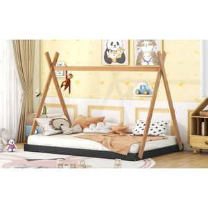 Letto a tenda nero e marrone a grandezza naturale con struttura triangolare per bambini - Product Image 6