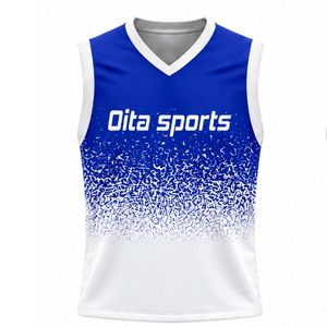 Custom White Blue Volleyball Sleeveless Shirt Athletic Team Sports Top Competition Uniform Practice Training Wear Clothing - Product Image 1
