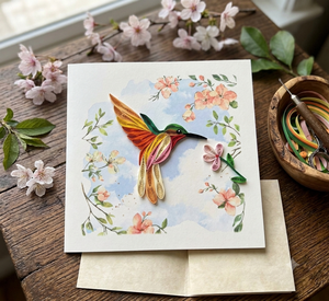 Carte d'invitation 3D pop-up faite à la main avec colibris et motifs floraux, finition mate personnalisée, artisanat en papier du Vietnam - Product Image 4