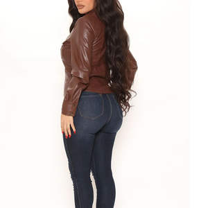 Nouvelle Arrivée - Blouse Femme Chic Marron Confortable en Cuir de Mouton Véritable Anti-Plis Gaufré à Manches Longues pour le Bureau et le Quotidien - Product Image 2