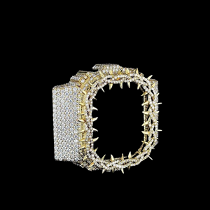 Lunette de montre de luxe sertie de diamants – Lunette ovale personnalisée GS-5600 avec pavé de diamants en forme de dents de requin, finition or jaune - Product Image 3