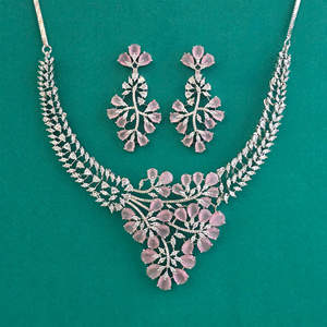 Handmade Jewellery Wholesalers in India American Diamond Classic <b>Necklace</b> with Rhodium Plating 444660 - Product Image 3