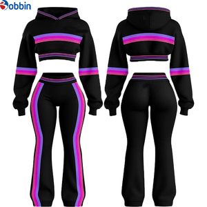 Conjunto de Sudadera con Capucha Estilo Urbano para Mujer, Chándal con Franja Lateral de Arcoíris, Sudadera Corta con Capucha y Pantalones Deportivos con Contraste - Product Image 5