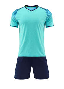 OEM Service Custom Heat-Transfer Printed Breathable Slim-Fit Short Sleeve Polyester Soft T-Shirt Professional Men Blue <b>Soccer</b> - Product Image 2