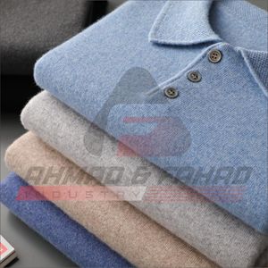 Pull en cachemire à manches courtes pour homme, col polo, tricot décontracté, couche de base à demi-manches pour l'automne - Product Image 6