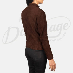 Women Dark Brown Genuine <b>Suede</b> Leather Biker <b>Jacket</b> Slim Fit Premium Goat <b>Suede</b> Casual Winter Outerwear Fashionable Coat - Product Image 2
