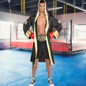 Robe de boxe en satin noir et or pour adultes, 1 pièce, réutilisable et lavable, pour Halloween, cosplay et fêtes costumées - Product Image 2