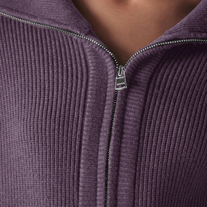 Chaqueta de Punto con Cierre para Mujer, Textura Acanalada Suave, Manga Larga, Cuello de Solapa, Estilo Informal, Ligera, para Uso Diario - Product Image 5