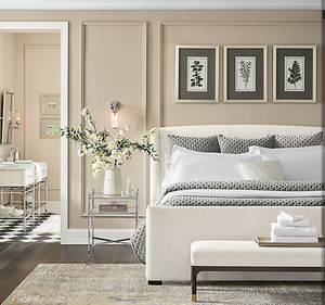 Lit double moderne minimaliste Marion French Cane avec 4 tiroirs, cadre rembourré en bois de mahogany massif, ensemble de chambre à coucher - Product Image 2