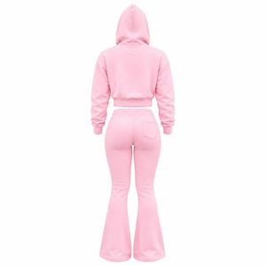 Custom Logo Women Flare Tracksuit Chic Streetwear Cropped Zip Hoodie Flare <b>Sweatpants</b> <b>Set</b> Premium Fashion Womens Sweat <b>Set</b> - Product Image 4