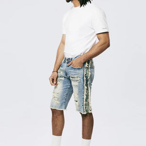 Vente directe usine – Nouveauté été : Short en jean décontracté pour homme, coupe ample, style salopette tricotée délavée foncée, facile à porter - Product Image 4