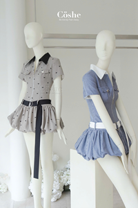 Coshe Elen, elegante vestido acampanado para mujer, picardías acampanado, manga corta, Cuello de camisa, traje de fiesta informal, cintura con cinturón Natural, apariencia dulce - Product Image 5