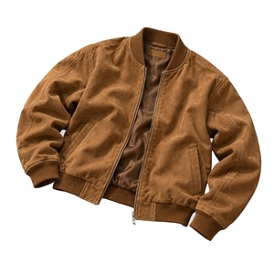 New Arrival <b>Men's</b> Brown <b>Suede</b> Bomber <b>Jacket</b> Casual Zipper Closure Turn-down Collar Regular Fit Autumn <b>Jacket</b> - Product Image 1
