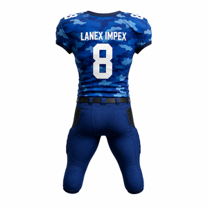 Uniforme de Fútbol Americano para Hombre de Alta Calidad, Conjunto de Jersey y Pantalones con Estampado de Camuflaje Azul, Número 8, Poliéster Transpirable - Product Image 3