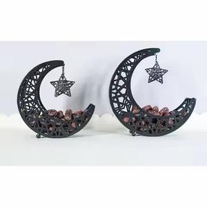 Bol à dattes en métal noir de qualité supérieure en forme de lune, bol décoratif de luxe pour dattes et fruits secs, idéal pour la table de l'iftar du Ramadan - Product Image 1