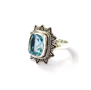 Anillo Unisex Hecho a Mano con Forma de Estrella de Cuarzo Azul Natural en Plata de Ley 925 para Cualquier Ocasión y Uso Diario - Product Image 4