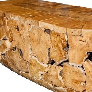 Mesa de Centro Ovalada Rústica Hecha a Mano de Lujo ARTERRA, Mueble de Madera Natural de Raíz de Teca para Sala de Estar - Product Image 4