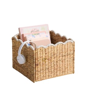 Cesta Cuadrada Plegable de Jacinto de Agua Tejido con Borde Ondulado, Contenedor Decorativo para Almacenamiento, Caja de Juguetes para Guardería Infantil - Product Image 1