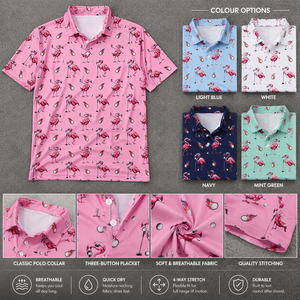 Polo de Golf con Cierre de Cremallera de un Cuarto para Hombre y Mujer, Estampado Floral, Manga Larga, Protección UV, Secado Rápido, Elástico - Product Image 4