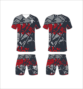 Conjunto de uniforme de fútbol sublimado personalizado para hombre con camiseta con estampado de degradado azul oscuro y azul claro y pantalones cortos a juego - Product Image 4