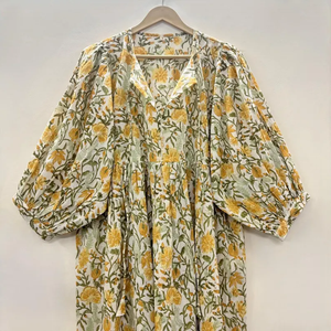 Vestido Casual Midi para Mujer, Tejido 100% Algodón, Liso, Manga Corta, Cintura Imperio, Estilo Babydoll, Cuello en V, Holgado, Funcional - Product Image 4