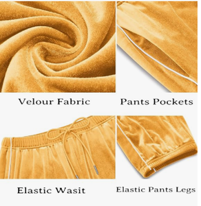 <b>Men</b> Mustard Yellow <b>Velvet</b> Tracksuit Set Stand Collar Zip Up <b>Jacket</b> Long Sleeve Pants Two Piece Casual Outfit - Product Image 5
