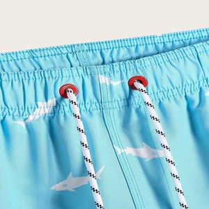 Men's Light Blue Shark Print Swim Shorts Quick Dry Drawstring Casual Board Shorts - Product Image 5