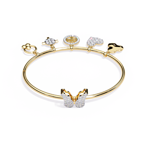 Lab Grown Multi <b>Charm</b> Diamond <b>Bangle</b> in 14K Rose Gold | Heart Tree of Life Cross Designer Pave <b>Charm</b> Diamond Jewellery for Women - Product Image 1