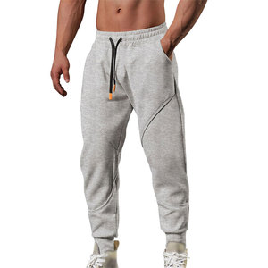 Men's Black Sweatpants Elastic Waist Drawstring Casual <b>Joggers</b> With Custom Logo Right Leg Polyester Cotton Blend Sweatpants - Product Image 2
