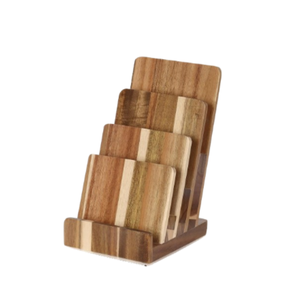 Handmade 4-tier Acacia Wood Brochure Holder Stand Multi Purpose Organizer for Flyer Brochure Business Cards from Vietnam - Product Image 1